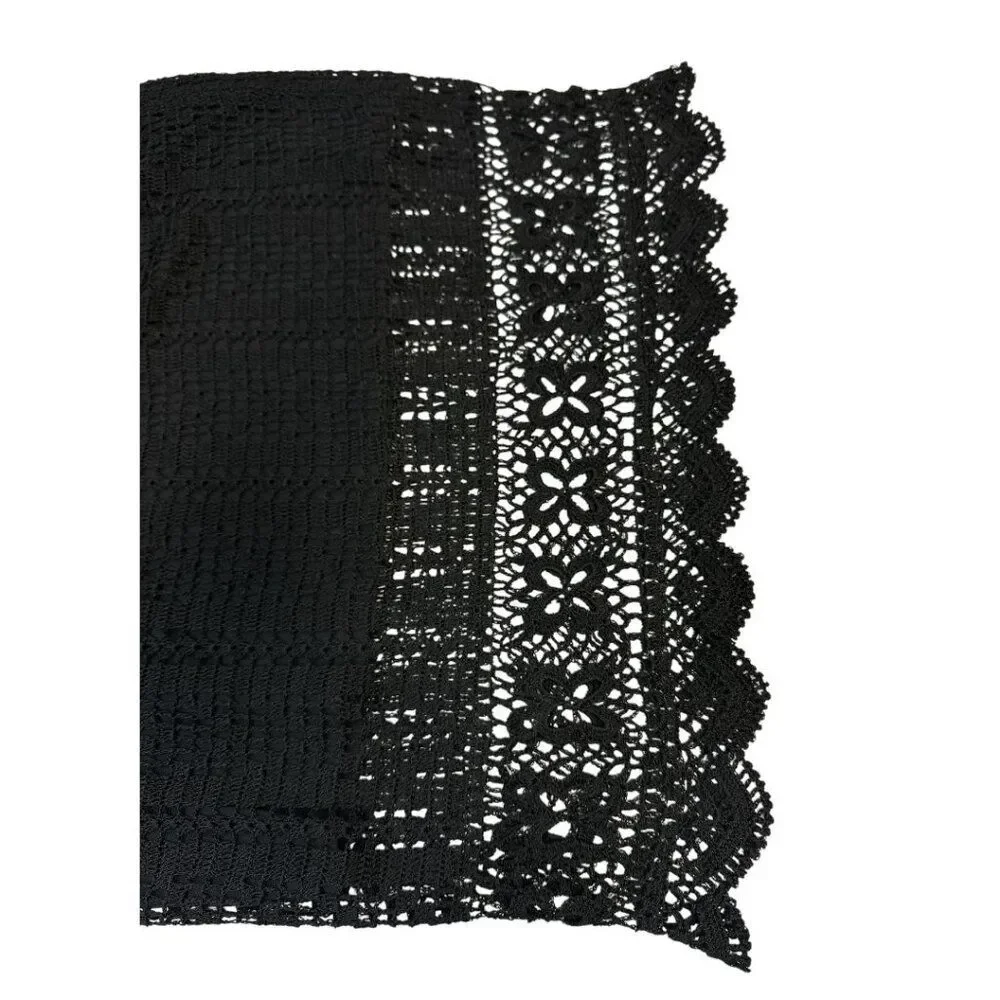 Chico’s Black Crochet Maxi Skirt Pull On Boho Lace Knit Long Skirt Sz 3
